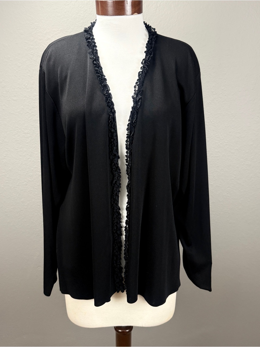 Exclusively Misook Women Knit Black Open Front Cardigan Sweater Sz 1X Minimalist